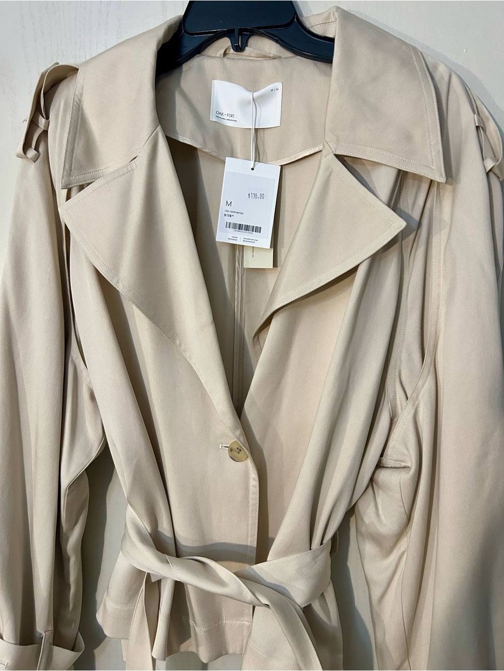 Oak + Fort Beige Belted Trench Jacket NWT Size M